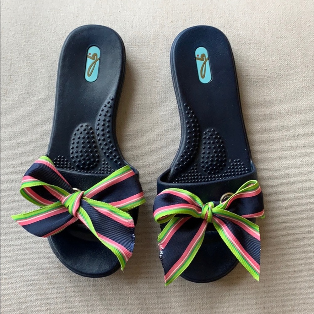 oka-B Navy Sandal with Ribbon Bow